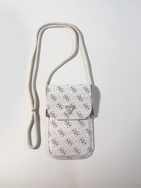 GUESS Cream Monogram Crossbody Phone Pouch